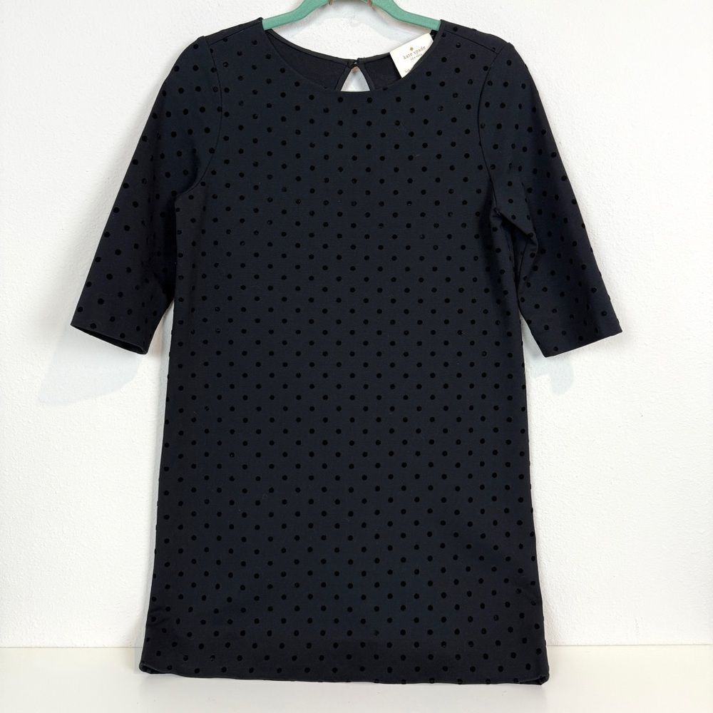 Kate Spade Polka Swiss Dot Dress 3/4 Sleeve Black Shift Textured S